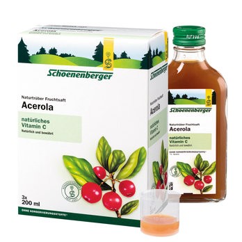 Schoenenberger naturtrüber Bio Acerola Kirschen Saft versorgt Citrus-Allergiker mit 30mal mehr Vitamin C als Zitronen aus Bio Anbau 600ml