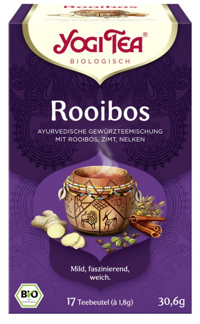 Yogi Tea Rooibos Tee mit einem kontinentalem Geschmackserlebnis durch ausgewählte Zutaten Karob, Zimt, Ingwer Bio Landbau ohne GMO