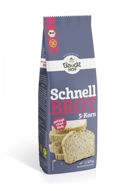 Bauckhof : Bio Brotbackmischung Schnellbrot 5-Korn, glutenfrei (475g)