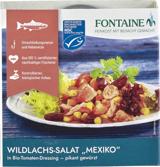 Fontaine : *Bio Wildlachs-Salat Mexiko in Bio-Tomatendressing ? pikant gewürzt (200g)