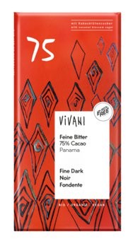 Bio Bitter Schokolade mit 75% Kakaoanteil und nur mit Kokosblütenzucker gesüßt von Vivani
