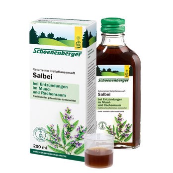 Schoenenberger Naturreiner Heilpflanzensaft Salbei gut bei sämtlichen Entzündungen im Mund- und Rachenraum zur Spülung Bio Salbei 200ml