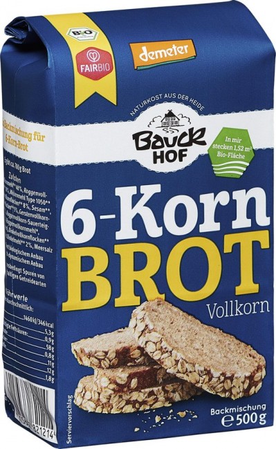 Bauckhof : Bio Backmischung 6-Kornbrot Vollkorn, Demeter (500g)