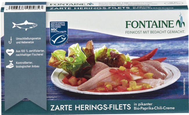 Fontaine : *Bio Zarte Heringsfilets in Bio-Paprika-Chilli-Creme (200g)