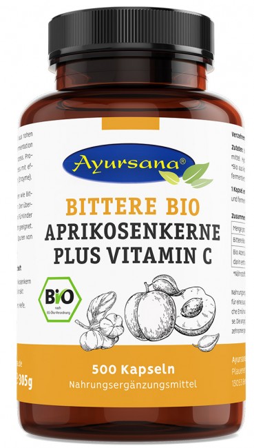 Ayursana : Bitter Aprikosenkernkapseln fermentiert mit Vitamin C, bio (500 Stk)
