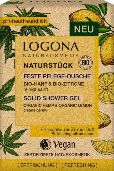 Logona : NATURSTÜCK feste Pflege-Dusche Hanföl & Zitrone, bio (60g)**