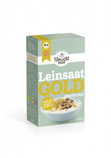 Bauckhof : glutenfreie Gold-Leinsaat geschrotet, bio (200g)
