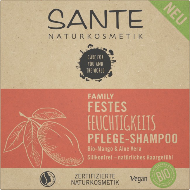Sante : Festes Shampoo 2in1 Feuchtigkeit, bio (60g)