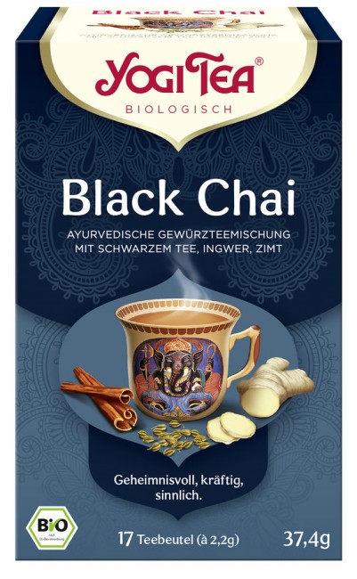 Black Chai bio Tee von Yogi Tea mit Ingwer  Zimt Rotbusch und schwarzem Tee 