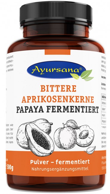 Ayursana : Bittere Aprikosenkerne fermentiert und gemahlen mit Papaya und Selen (500g)