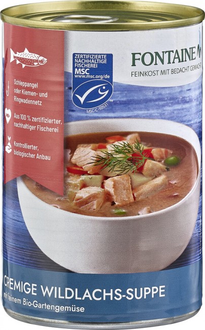 Fontaine : *Bio Cremige Wildlachs-Suppe mit feinem Bio-Gartengemüse (400ml)