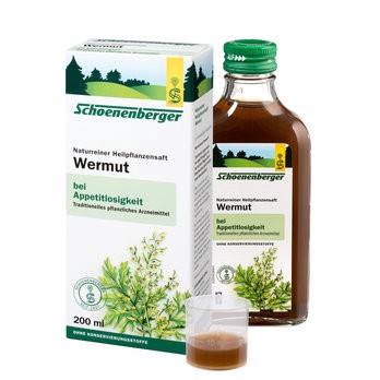 Regt den Appetit an Wermut Heilpflanzen Saft von Schoenenberger ohne Zusatzstoffe und Bio Anbau