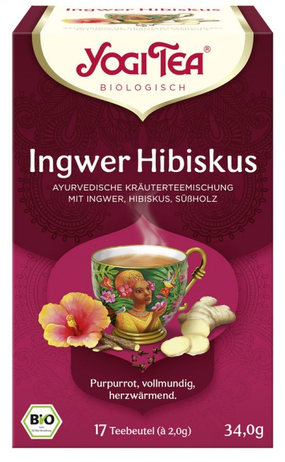 Yogi Tea Ingwer Hibiskus mit Anteilen von Roter Beete und Kardamom - Vegan und Koscher in Bio Qualität