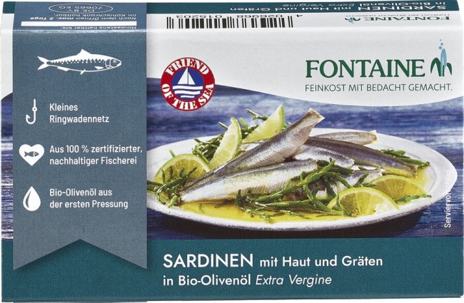 Fontaine : *Bio Sardinen mit Haut und Gräten in Bio-Olivenöl (120g)