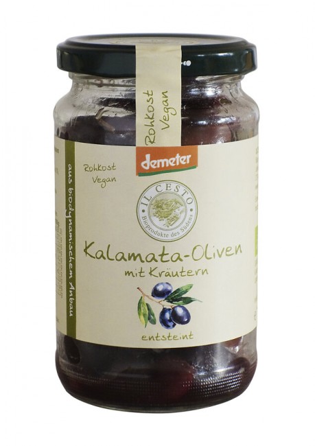 Il Cesto : *Bio demeter Griech. Kalamata-Oliven mit Kräutern entsteint (170g)