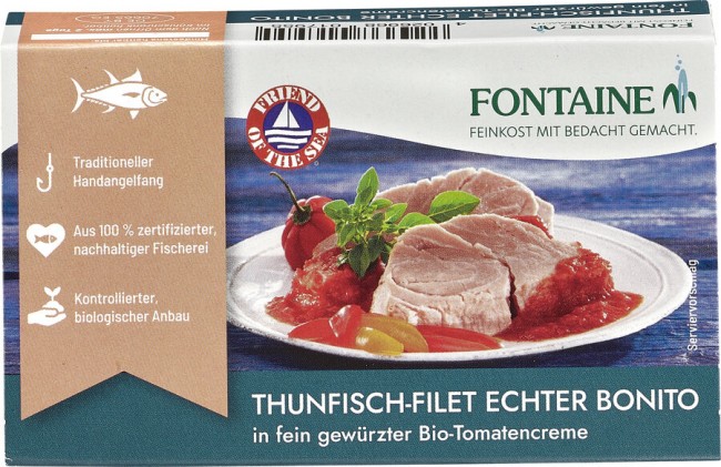 Fontaine : *Bio Thunfisch Echter Bonito in fein-gewürzter Bio-Tomatencreme (120g)