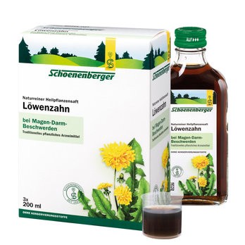 Gut für die Harnwege und bei Verdauungsproblemen der Bio Löwenzahn Heilpflanzensaft von Schoenenberger in der 3x200ml Packung