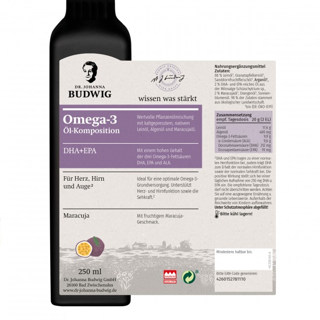 Dr. Budwig Omega 3 DHA + EPA Maracuja, bio (250ml)