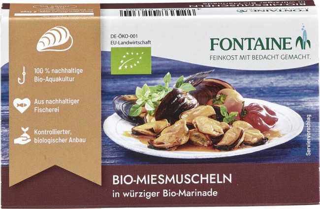Fontaine : *Bio Bio-Miesmuscheln in würziger Bio-Marinade (120g)