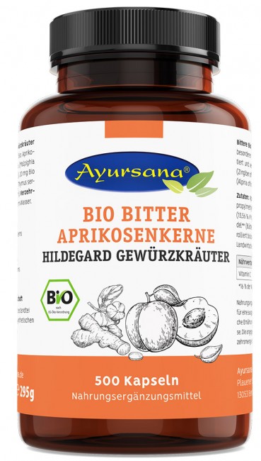 Ayursana : Bitter Aprikosenkern Kapseln Hildegard-Gewürzkräuter, bio (500 Stk)