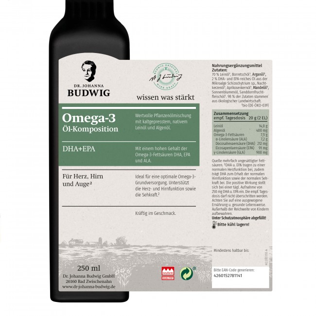 Budwig Omega 3 DHA + EPA Oel bio (250ml)