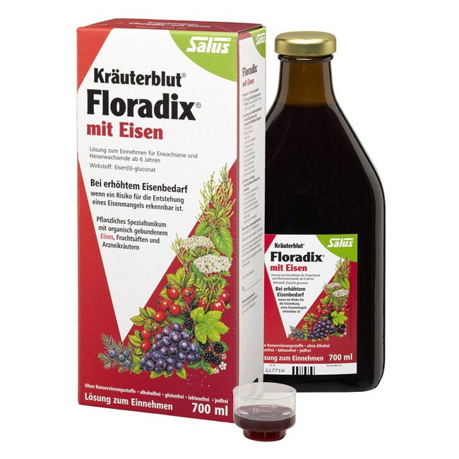 Salus Kräuterblut Floradix mit Eisen in der großen Vorratsflasche mit 700ml