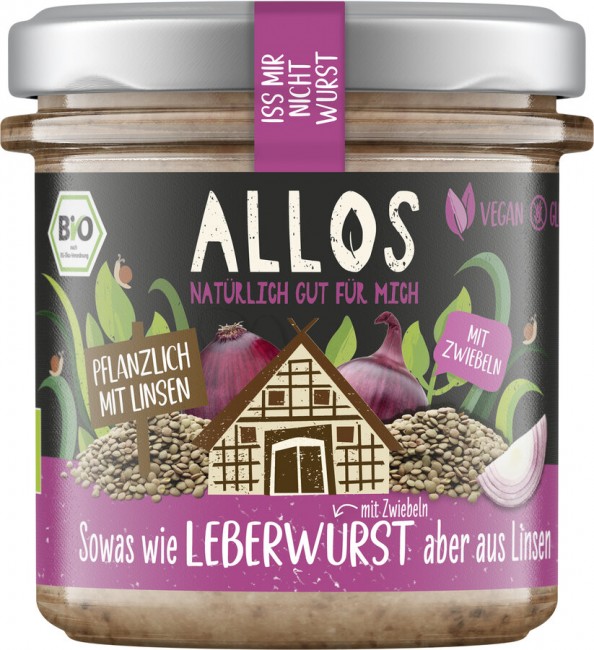 Allos : *Bio Iss mir nicht Wurst - Sowas wie LEBERWURST mit Zwiebeln aber aus Linsen (135g)