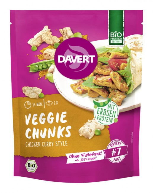 Davert : Veggie-Chunks Chicken Curry Style, bio (75g)
