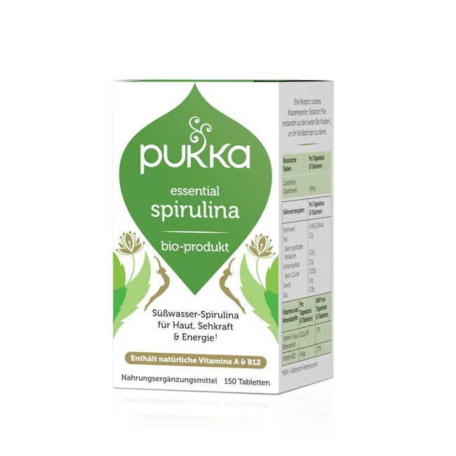 PUKKA Essential Spirulina Tabletten, bio (150 Stk) Nahrungsergänzung