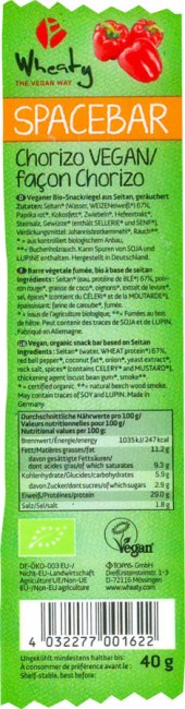 Topas Wheaty : Veganer Spacebar Chorizo, bio (40g)